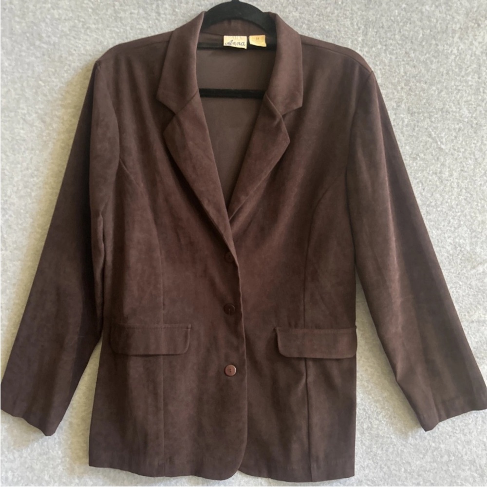 Anna Chocolate Brown Suede Lined Women's 3 Botton Front Blazer size medium